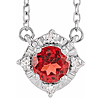 Sterling Silver .45 ct Garnet Halo Necklace with Diamond Accents