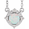 Sterling Silver .50 ct Created Opal Halo Necklace with Diamond Accents