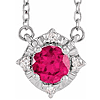 Sterling Silver .50 ct Created Ruby Halo Necklace with Diamond Accents
