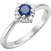 Sterling Silver .50 ct Created Blue Sapphire Ring with Diamond Accents