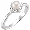 Sterling Silver 4.5mm Freshwater Cultured Pearl Ring with Diamonds
