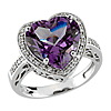 14k White Gold 5.2 ct Heart Amethyst Ring with Diamonds