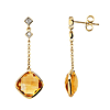 14kt Yellow Gold 7.0 ct Square Citrine & Diamond Drop Earrings