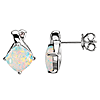14k White Gold 1.8 ct Cushion Opal Earrings with Diamond Accents