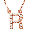 14kt Rose Gold Letter R 1/6 ct Diamond 16in Necklace