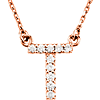 14kt Rose Gold Letter T 1/10 ct Diamond 16in Necklace