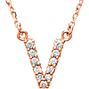 14kt Rose Gold Letter V 1/8 ct Diamond 16in Necklace