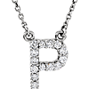 14kt White Gold Letter P 1/8 ct Diamond 16in Necklace