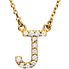 14kt Yellow Gold Letter J 1/8 ct Diamond 16in Necklace