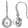 14k White Gold Halo Freshwater Cultured Pearl & 1/2 ct tw Diamond Earrings