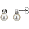 14k White Gold 7.5mm Freshwater Cultured Pearl Earrings with Diamonds