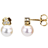 14k Yellow Gold 7.5mm Freshwater Cultured Pearl Earrings with Diamonds