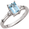 14kt White Gold .90 ct Emerald-cut Aquamarine and Diamond Ring