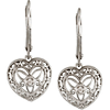 Sterling Silver .02 ct tw Diamond Heart Leverback Earrings