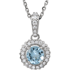 14kt White Gold .45 ct Aquamarine and Diamond 18in Necklace