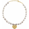 14k Yellow Gold Freshwater Cultured Pearl Heart Charm Dangle Bracelet