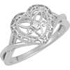 Sterling Silver Diamond Heart Filigree Ring