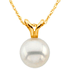 14k Yellow Gold 7mm Solitaire White Akoya Cultured Pearl Necklace