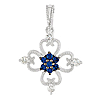 Blue Sapphire and 1/10 Ct Diamond Flower Sterling Silver Pendant