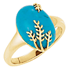 14k Yellow Gold Oval Turquoise Leaf Ring
