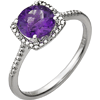 Sterling Silver 7mm Amethyst Ring with Diamonds