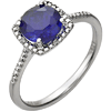 Sterling Silver 7mm Created Sapphire Ring with Diamonds