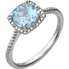 Sterling Silver 7mm Sky Blue Topaz Ring with Diamonds