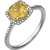 Sterling Silver 7mm Citrine Ring with Diamonds