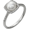 Sterling Silver 7mm Freshwater Cultured Pearl Ring with Diamonds