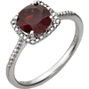Sterling Silver 7mm Garnet Ring with Diamonds