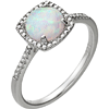 Sterling Silver 7mm Created Opal Ring with Diamonds