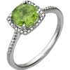 Sterling Silver 7mm Peridot Ring with Diamonds