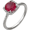 Sterling Silver 7mm Created Ruby Ring with Diamonds