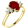 14k Yellow Gold 1.6ct Pear Chatham Created Ruby 1/8 ct Diamond Ring