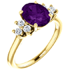 14kt Yellow Gold 1.7 ct Oval Amethyst and 1/4 ct Diamond Ring