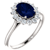 14k White Gold 1 3/4 ct Created Blue Sapphire Diamond Halo Ring