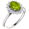 14kt White Gold Halo Style 1.35 ct Peridot Ring with 3/8 ct Diamonds