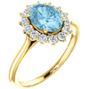 14k Yellow Gold Halo 1.15 ct Aquamarine Ring with 3/8 ct Diamonds