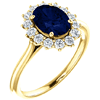14k Yellow Gold 1 3/4 ct Oval Created Blue Sapphire Diamond Halo Ring