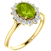 14kt Yellow Gold Halo Style 1.35 ct Peridot Ring with 3/8 ct Diamonds