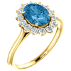 14k Yellow Gold Halo 1.6 ct Swiss Blue Topaz Ring with 3/8 ct Diamonds
