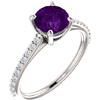 14kt White Gold 1 ct Round Amethyst and 1/5 ct Diamond Ring