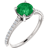 14k White Gold 1 ct Created Emerald and 1/5 ct Diamond Engagement Ring