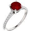 14kt White Gold 1.5 ct Created Ruby and 1/5 ct Diamond Ring