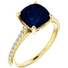 14kt Yellow Gold 3.3 ct Created Blue Sapphire Ring With Diamonds