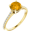 14kt Yellow Gold 1 ct Round Citrine and 1/5 ct Diamond Ring