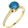 14kt Yellow Gold 1.3 ct Round Swiss Blue Topaz and 1/5 ct Diamond Ring
