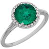 14k White Gold 1.75ct Chatham Created Emerald Halo Ring with Diamonds