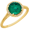 14k Yellow Gold 1.75ct Chatham Created Emerald Halo Ring with Diamonds