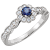 14kt White Gold 3/10 ct Blue Sapphire & Diamond Fancy Halo Ring